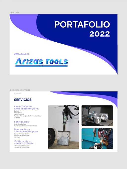 Portafolio de diseño de Arizas Tools en formato vertical