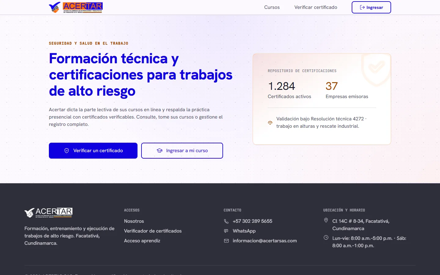 App de Acertar con los cursos en línea y la verificación de certificados