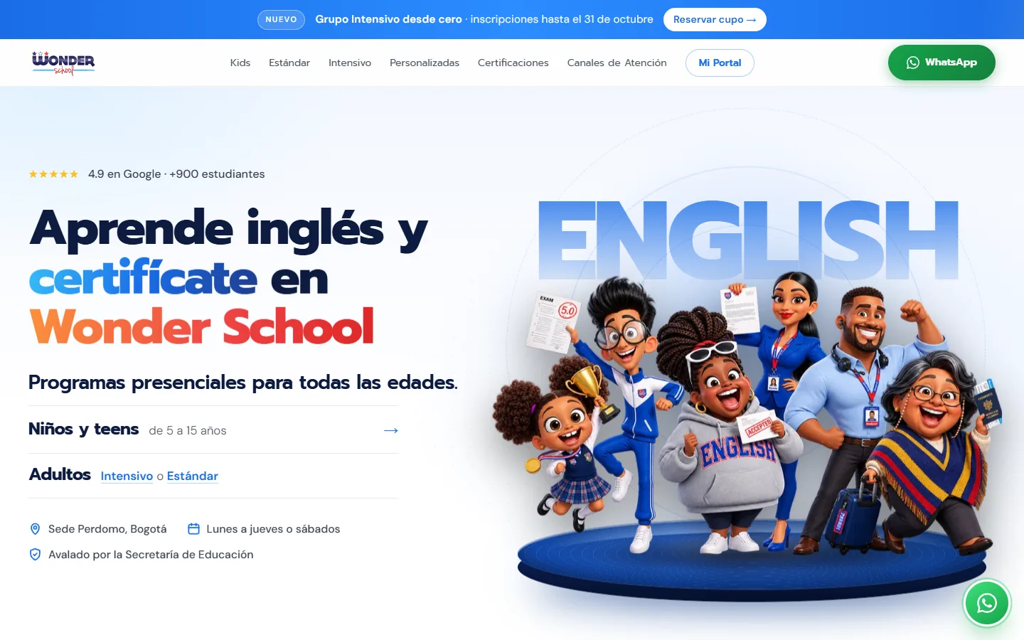 Captura del sitio de Wonder School